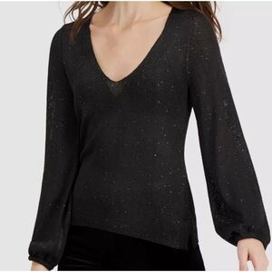New With Tags! Donna Karan Sequin Bubble Sleeve Deep-V Sweater | Size M